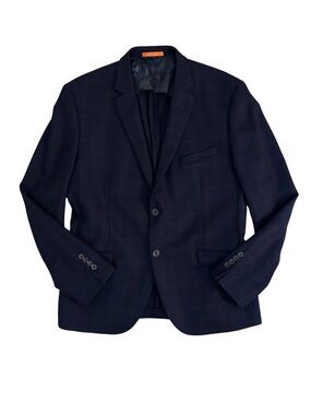 Tallis Wool Navy Blue Windowpane Two-Button Blazer